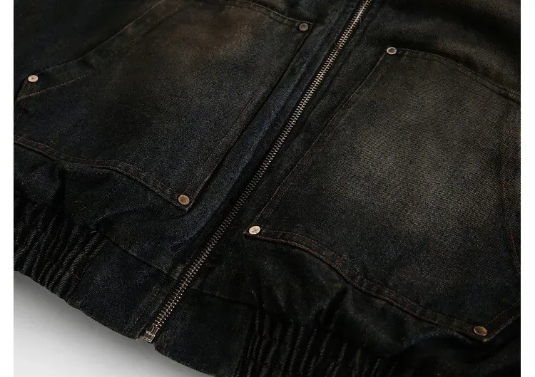 Washed Denim High-Neck Jacket