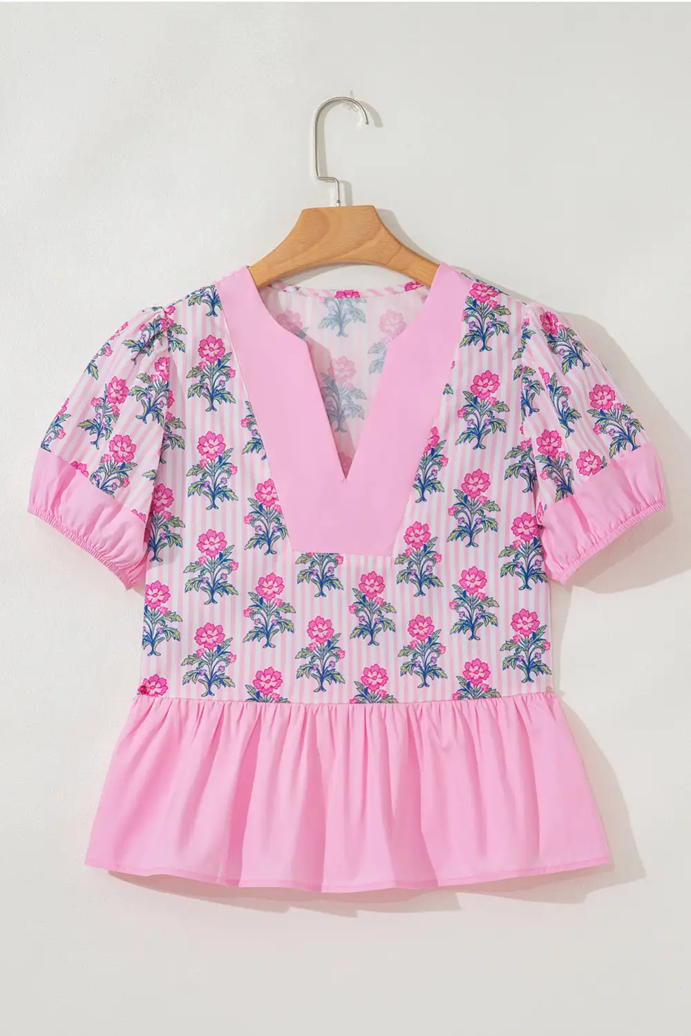 Everyday Striped Floral Ruffled Blouse