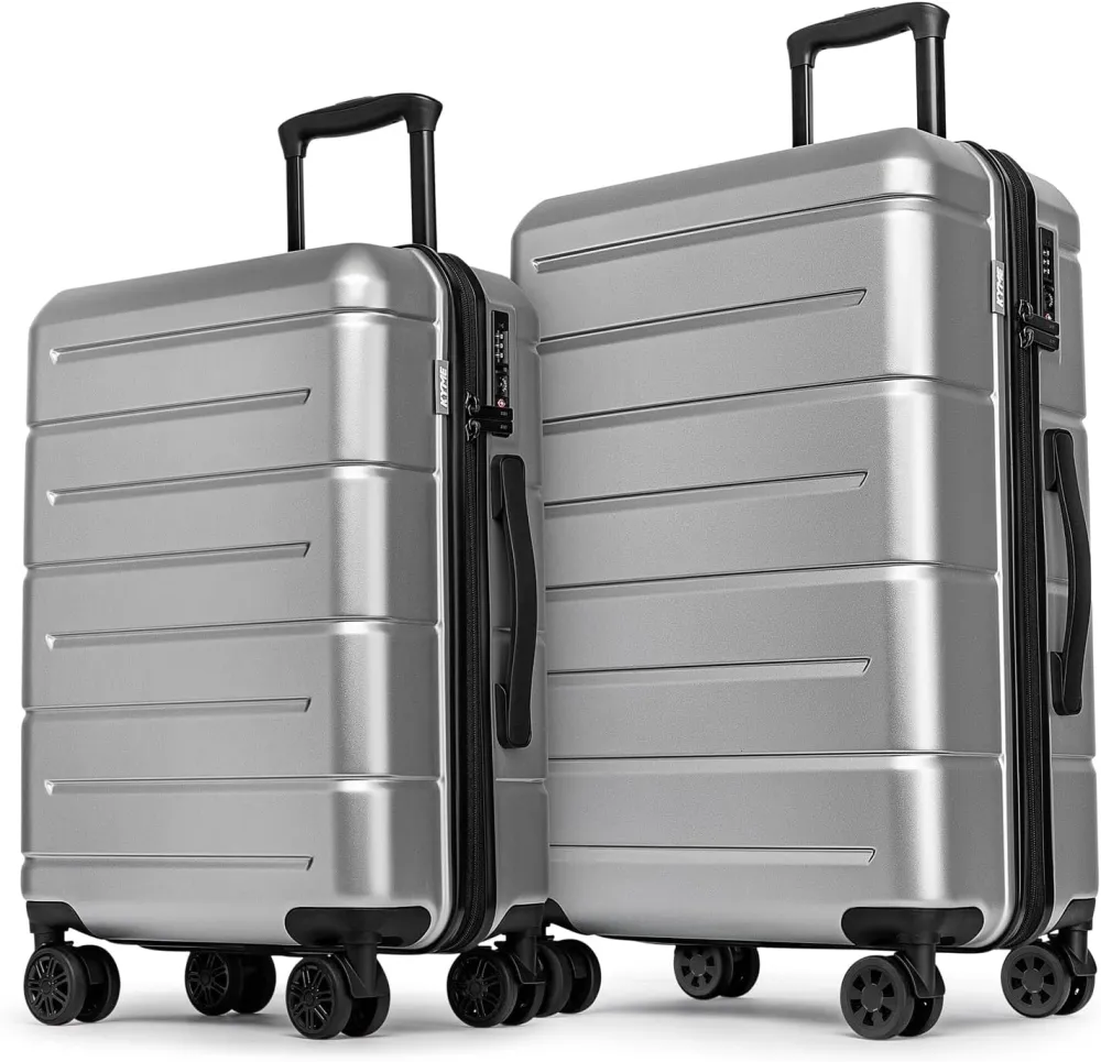 KYME 24 Inch Luggage,Checked Medium Suitcase with Spinner Wheels,Black