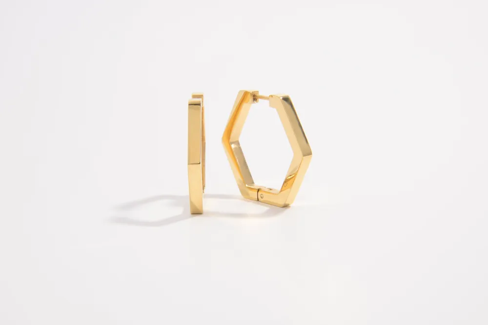 Hexagon Huggie Hoop Earrings