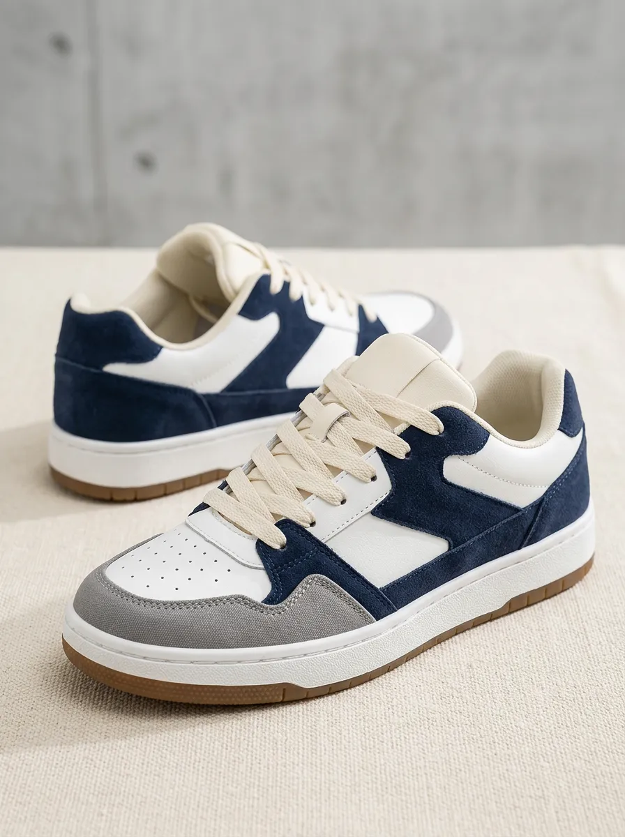Men's Campus Skate Casual Colorblock Suede Leather Printed Shoes