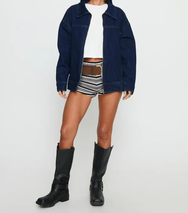 Dark-Wash Denim Oversized Bomber Jacket