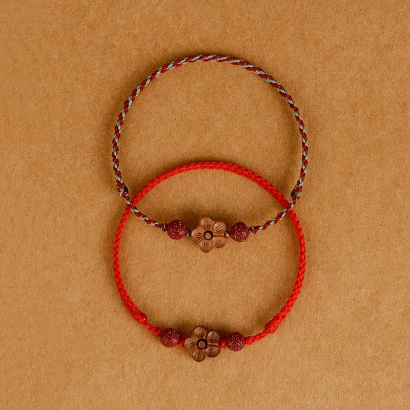 Peach Wood Small Peach Blossom Cinnabar String Bracelet Anklet