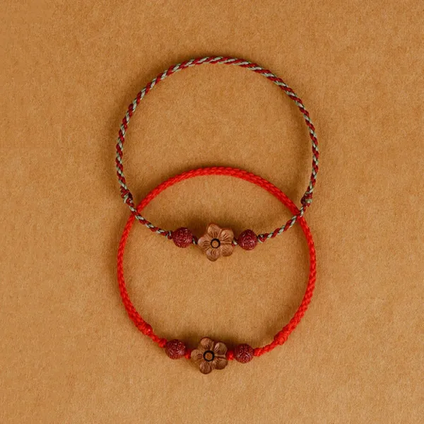 Peach Wood Small Peach Blossom Cinnabar String Bracelet Anklet