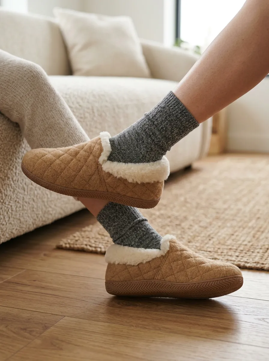 Classic Quilted Faux Fur Lined Fit Unisex Warm Wool Shoes