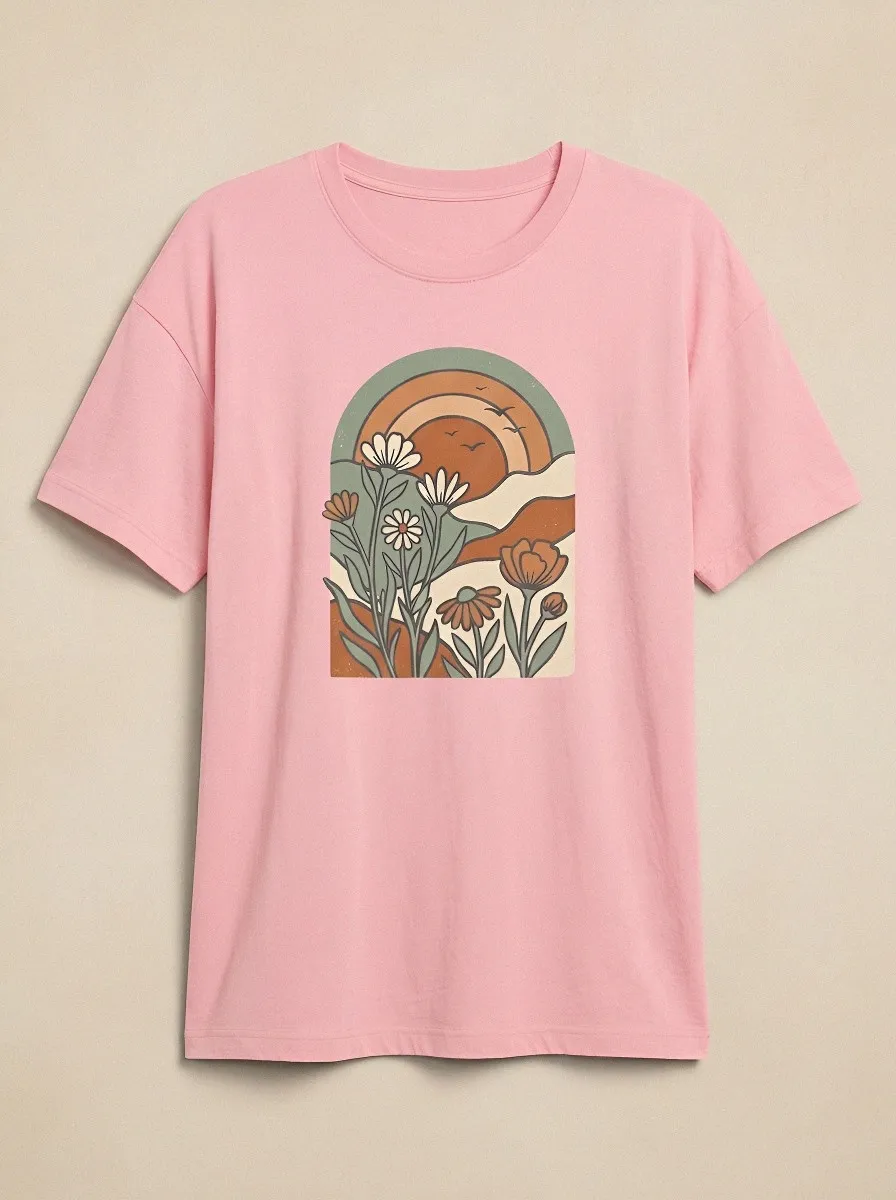 Women's Floral Sunset Graphic Crewneck T-Shirt