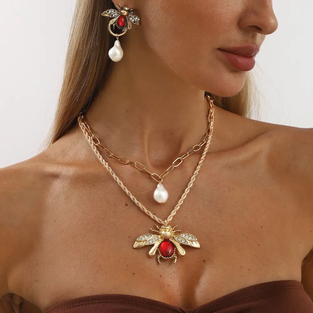 Vintage Insect Pearl Drop Jewelry Set