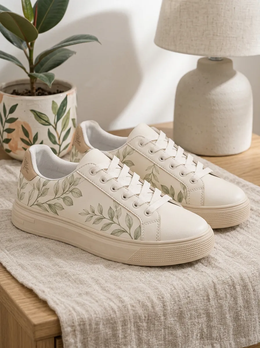 Women's Casual Botanical Nature Lover Leaf Skate Shoes