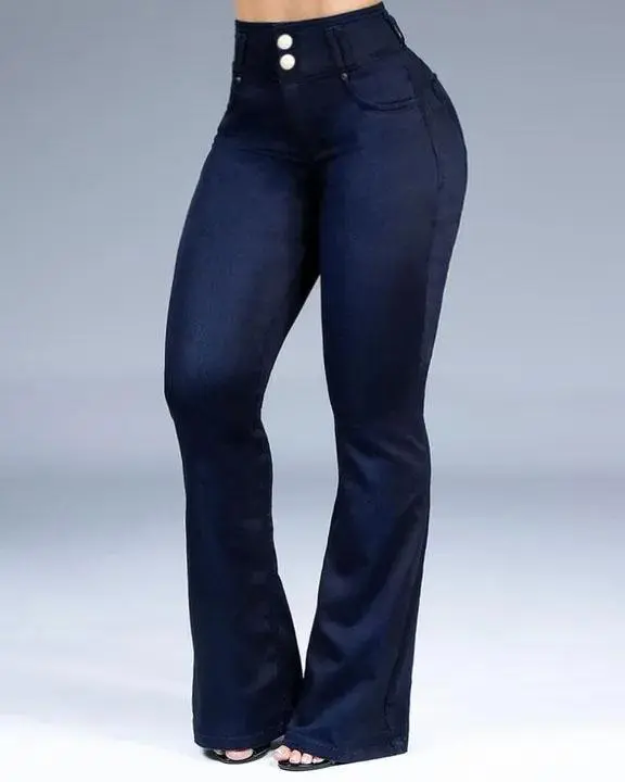 Button Front Butt Lifting Flare Jeans
