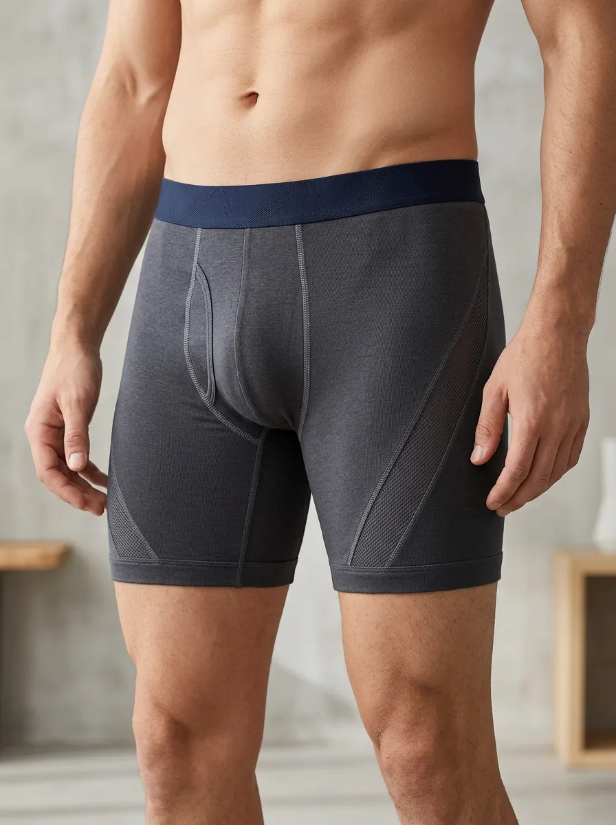 Men's Athletic Performance Charcoal Mesh-Panel Printed Boxer Briefs