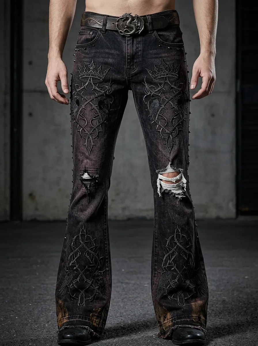Shadow Thorn Distressed Darkwear Style Men's Gothic Pants