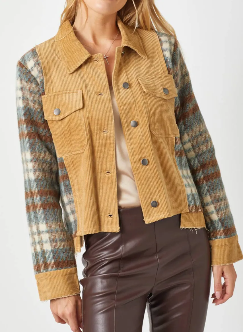 Corduroy Plaid Sleeve Jacket