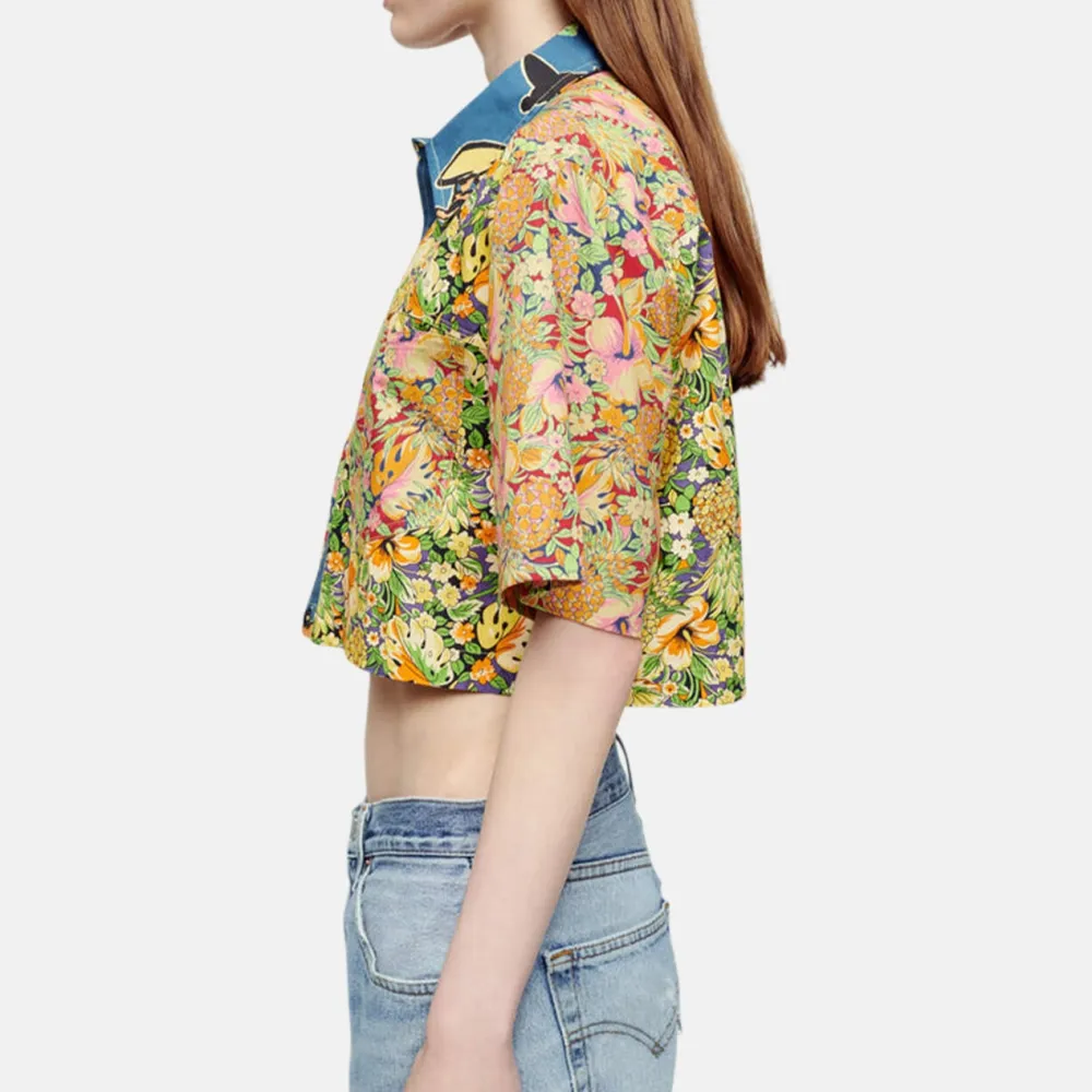 Short Sleeve Cotton Cropped Blouse Shirt