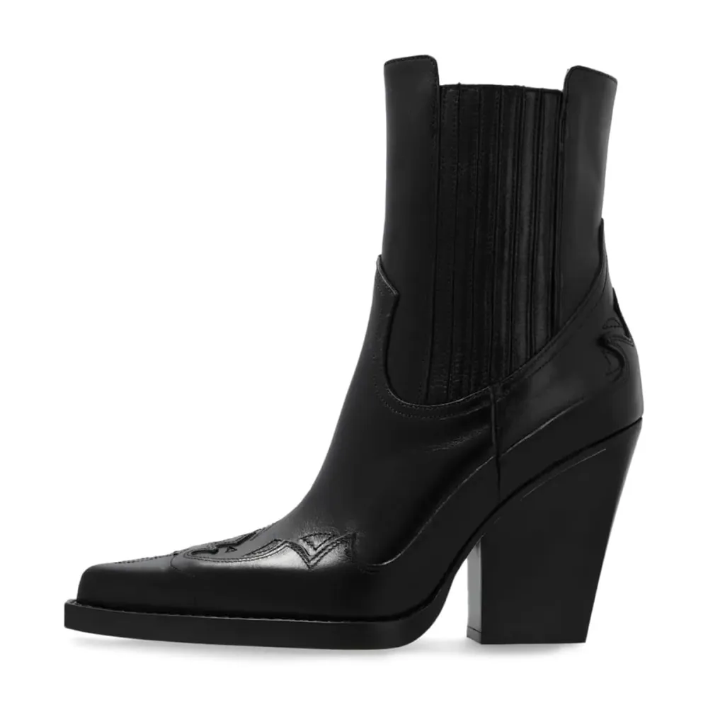 Faux-Leather Pull-On Pointed-Toe Block-Heel Ankle Boots