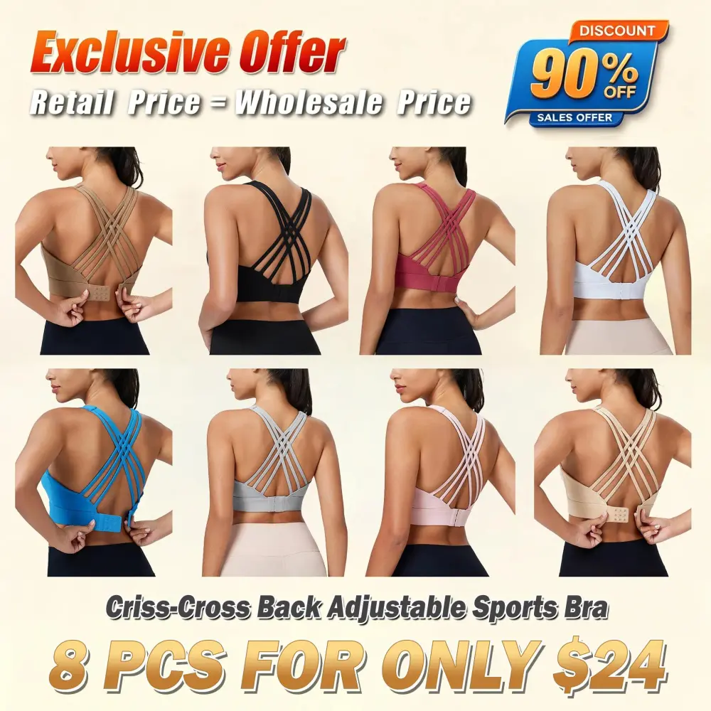 Women's Sport Bras 3 Row Adjustable Hook-eye Closure Criss-Cross Back Workout Bras