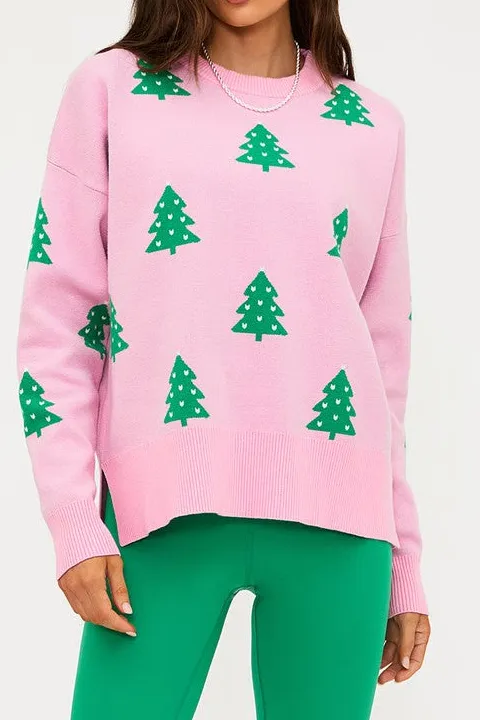 Women's Pink Tree Knit Sweater