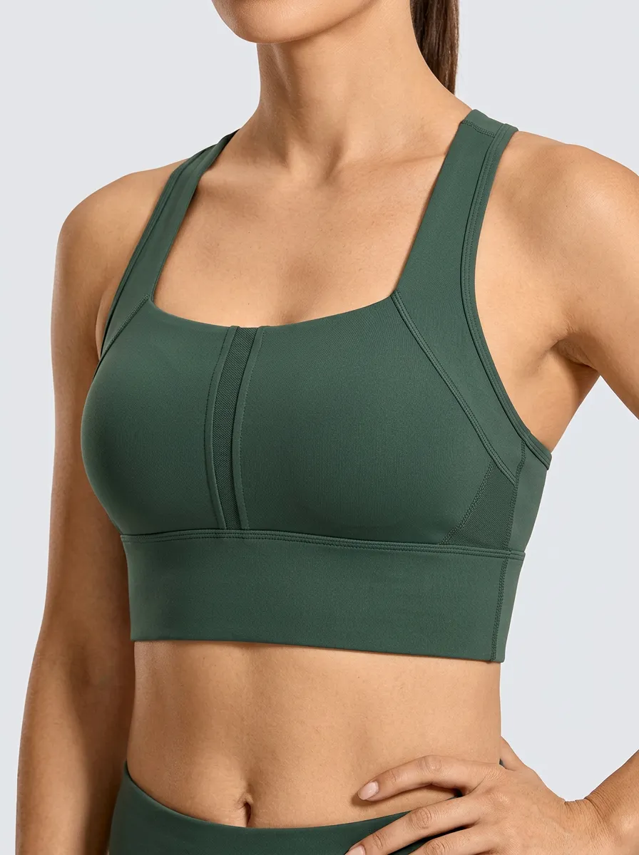 Women's Square Neck Racerback Mesh Panel Sports Bra