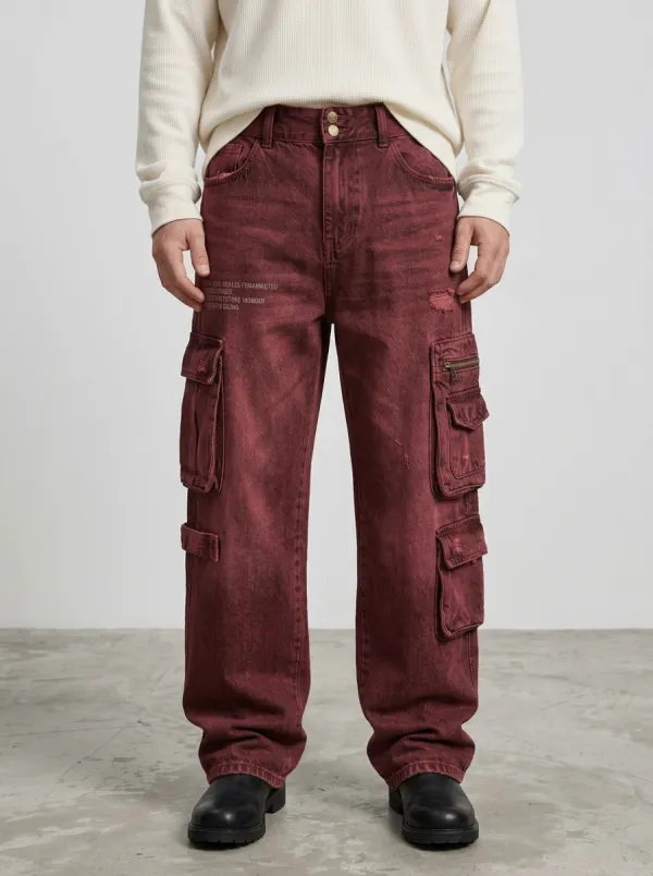 Men's Streetwear Vintage Washed Distressed Graphic Cargo Pants