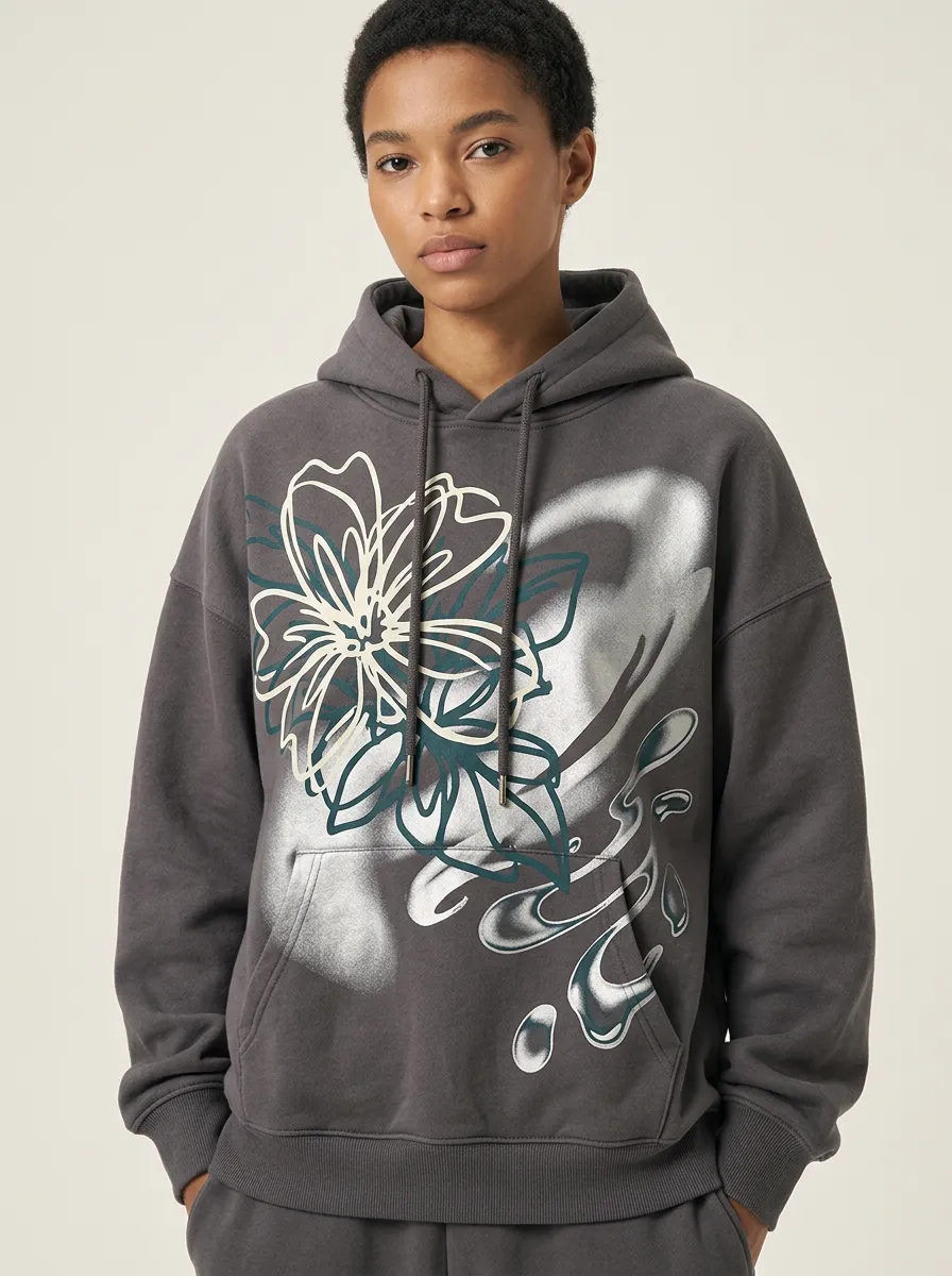 Unisex Floral Liquid Metal Graphic Hoodie