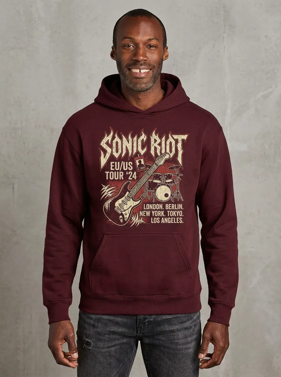 Men's Rock Music Lover Sonic Riot Tour Guitar Printed Hoodie