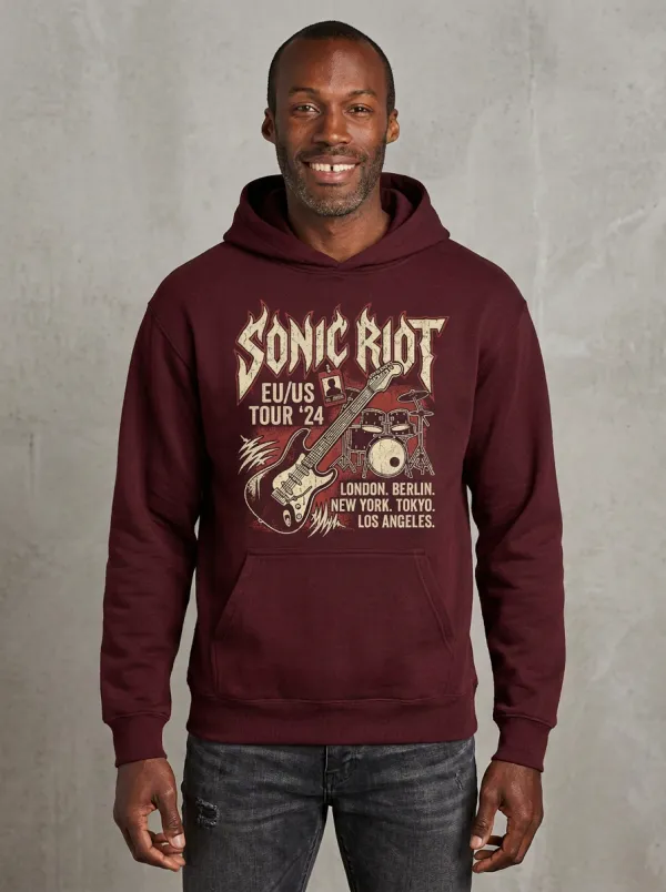 Men's Rock Music Lover Sonic Riot Tour Guitar Printed Hoodie
