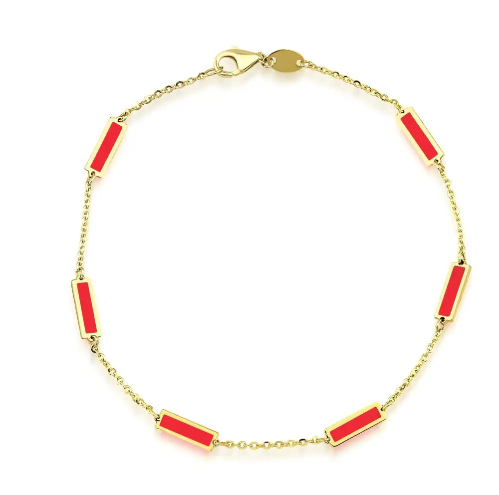 Solid Gold Coral Bar Bracelet