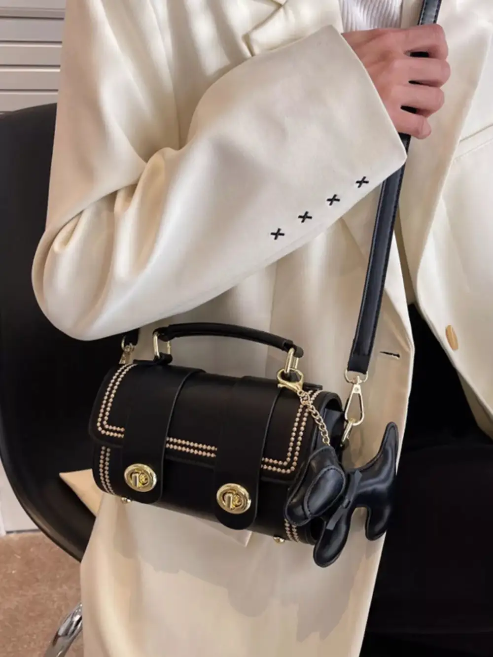 Decorative Charm Faux Leather Crossbody