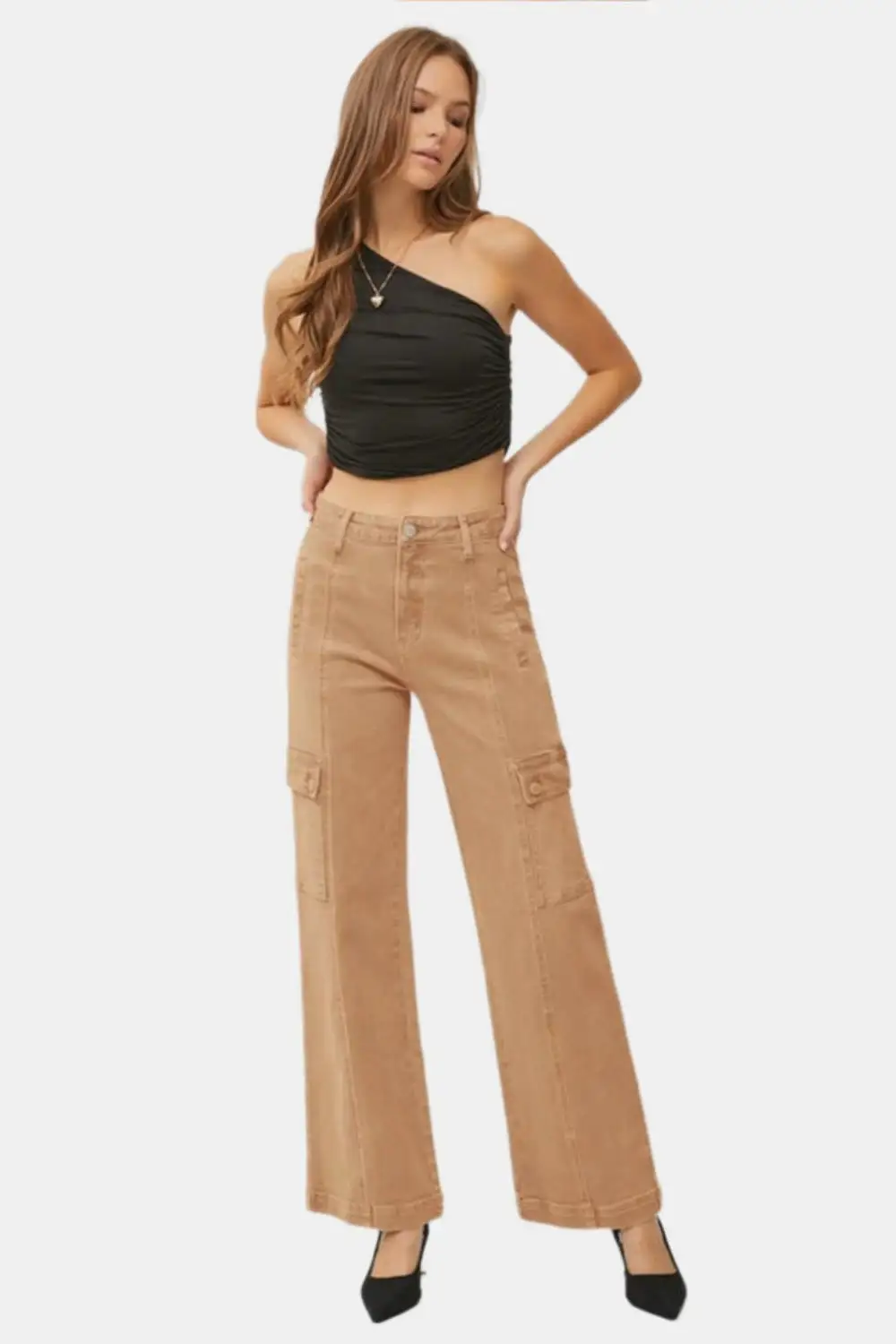 High Rise Wide Leg Cargo Denim Jeans