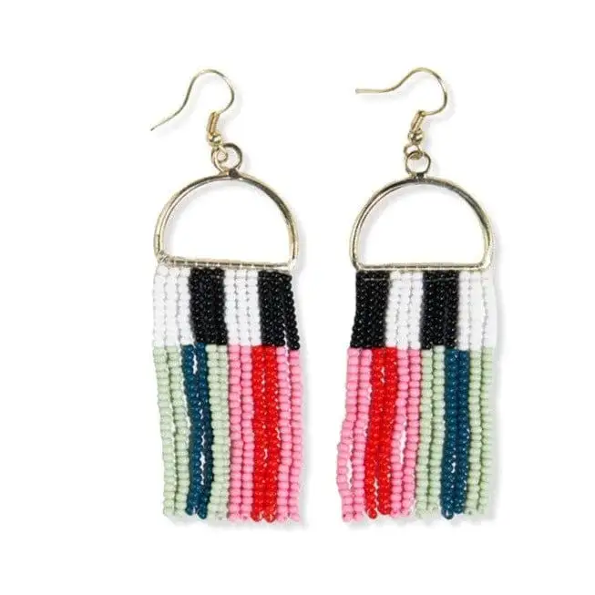 Drop Fringe Beaded Striped Earrings