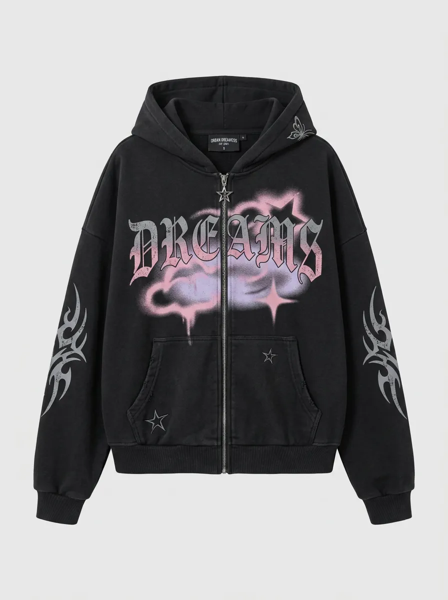 Unisex Streetwear Dreams Cloud Star Tribal Printed Zip-up Hoodie