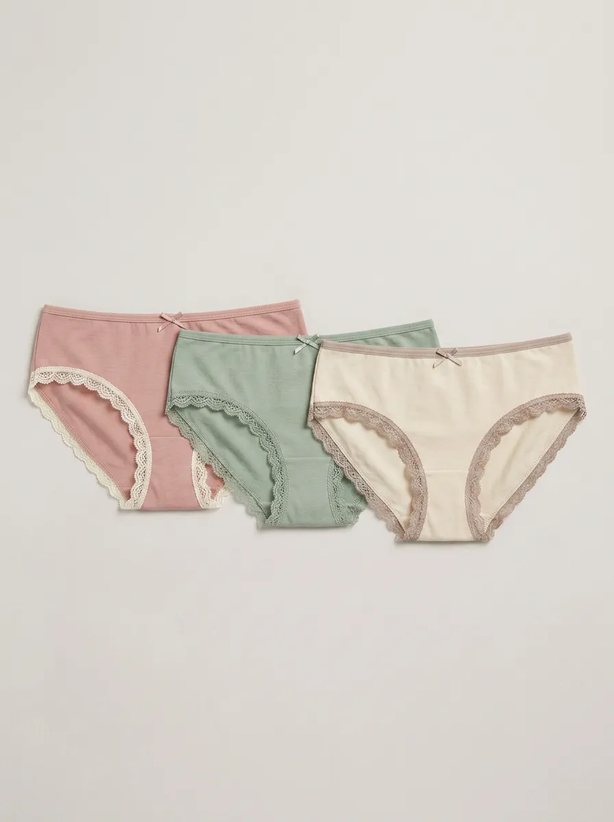 Classic Cotton Lace-Trim Women's Three-Piece Panty Set