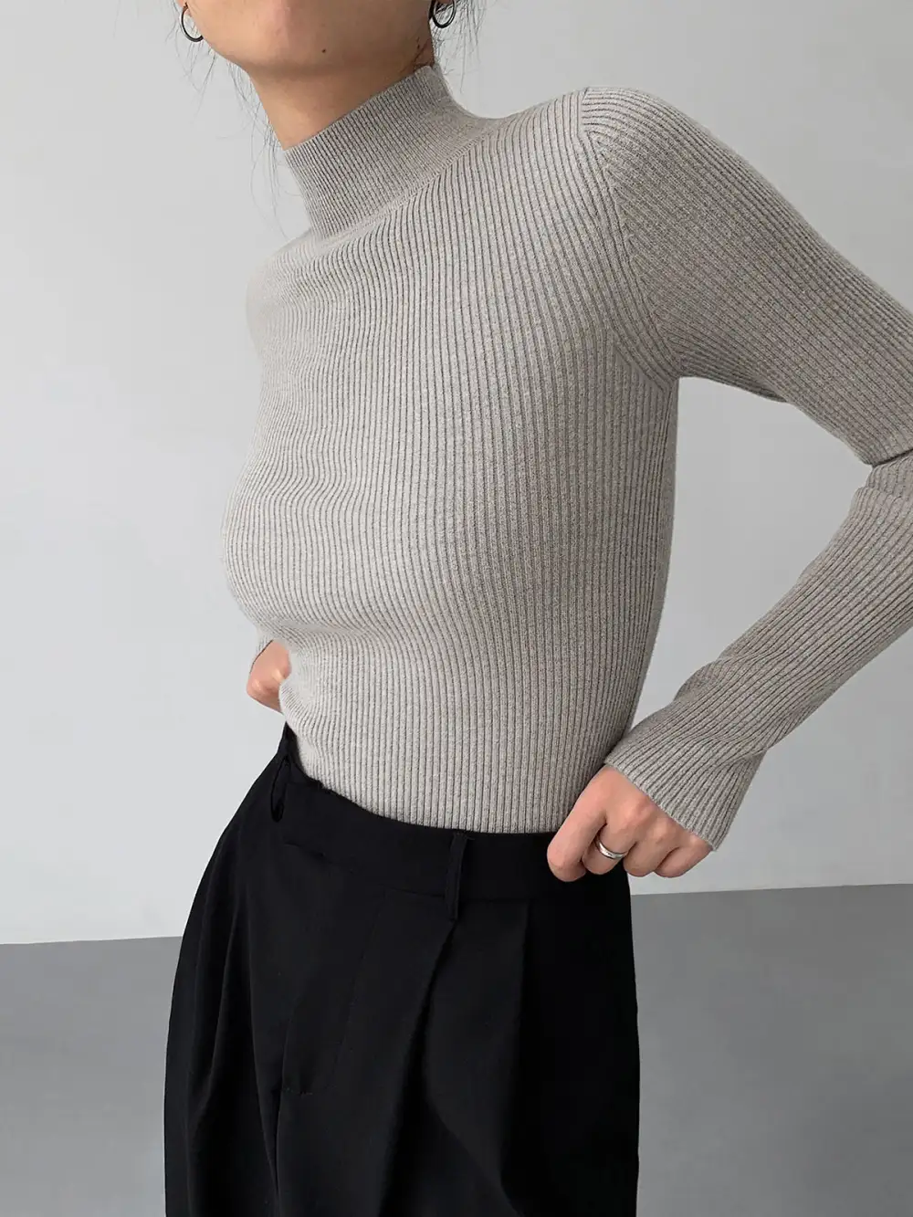 Ribbed High Neck Sweater
