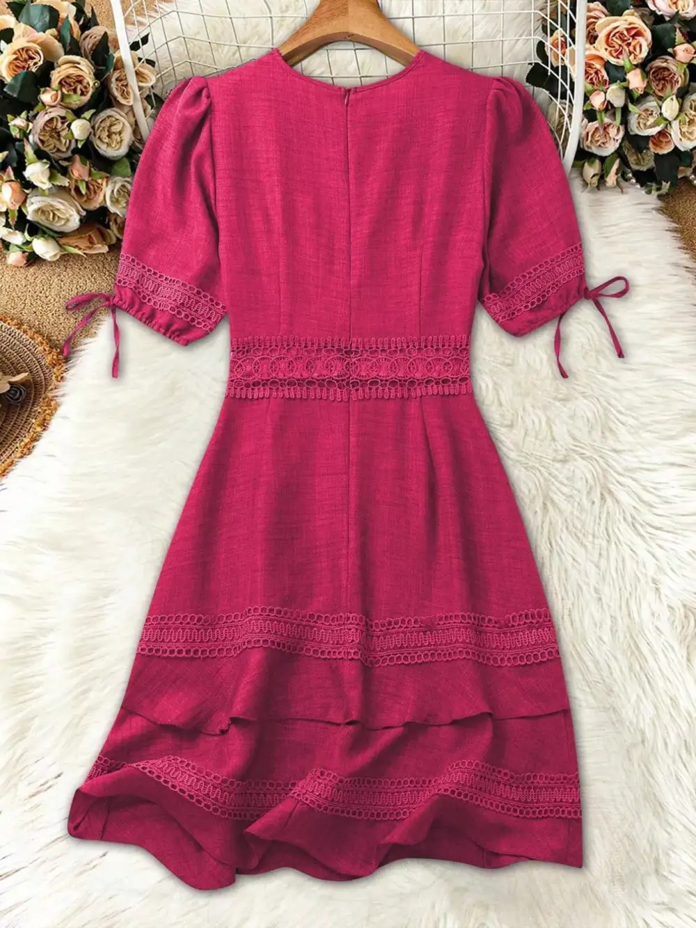 Modern Everyday Lace Detail V-Neck Mini Dress