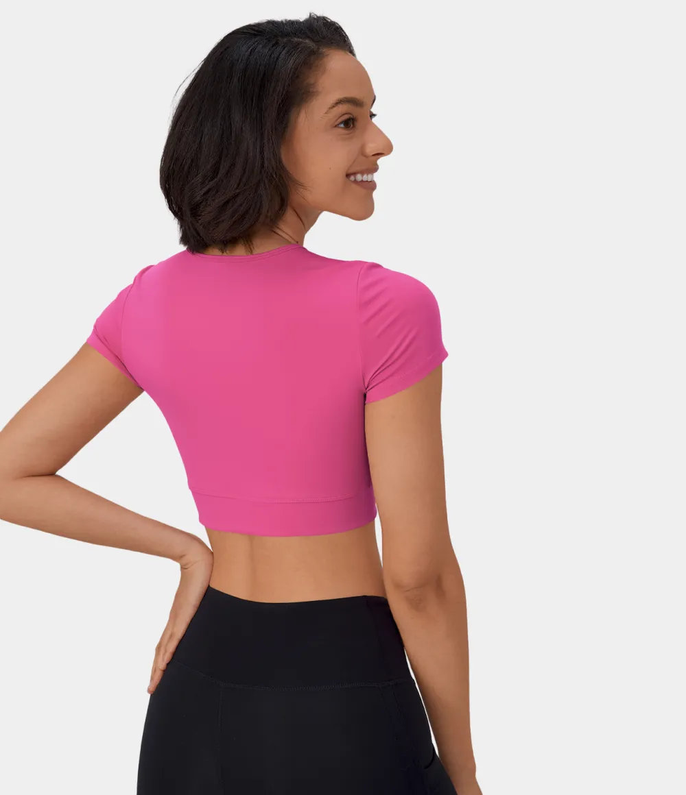 Softlyzero Plush Crossover Hem Cropped Sports Top