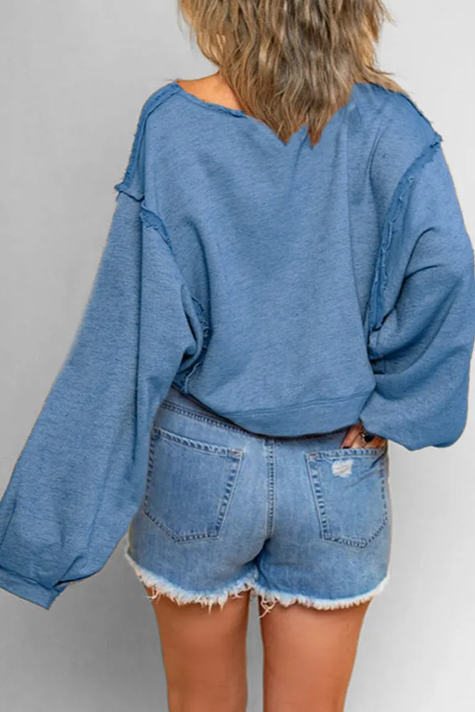 Lantern Sleeves Stitching Pullover