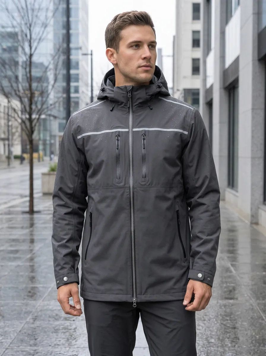 Men's Reflective Strip Waterproof Hooded Jacket with a Hood