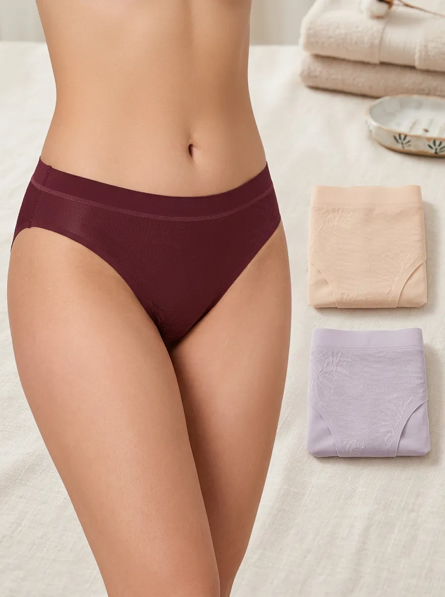 Women's Classic Floral Jacquard Jacquard Floral Seamless Three-Pack Panties