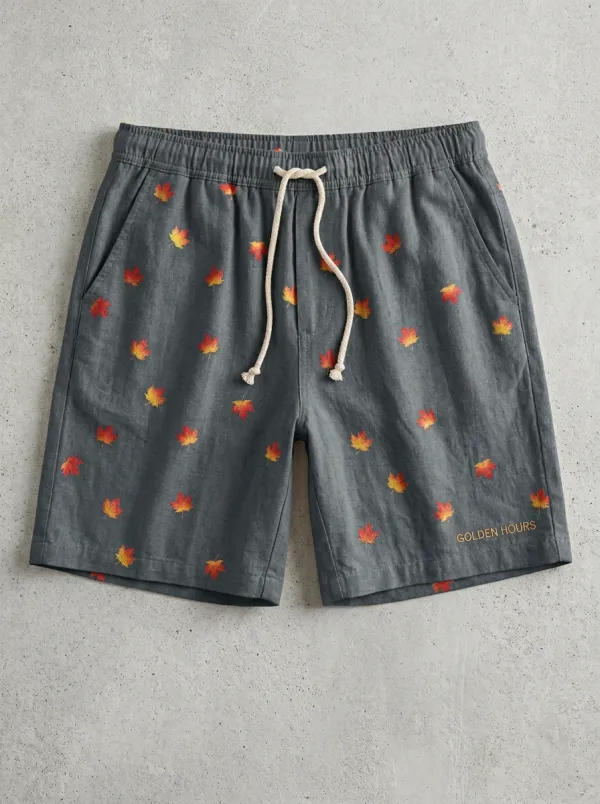 Maple Leaf Print Drawstring Shorts Shorts