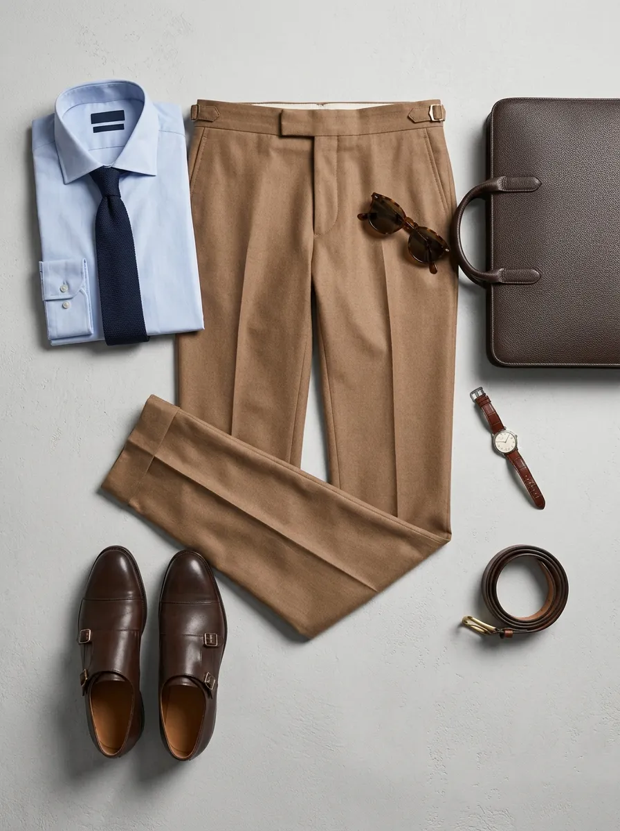 Side-Adjuster Straight-Leg Pressed-Crease Men's Tailored Suit Trousers