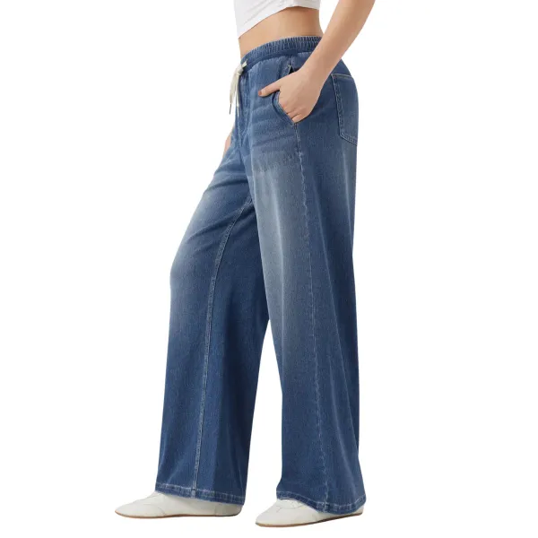 Wide Leg Baggy Drawstring Denim Jeans
