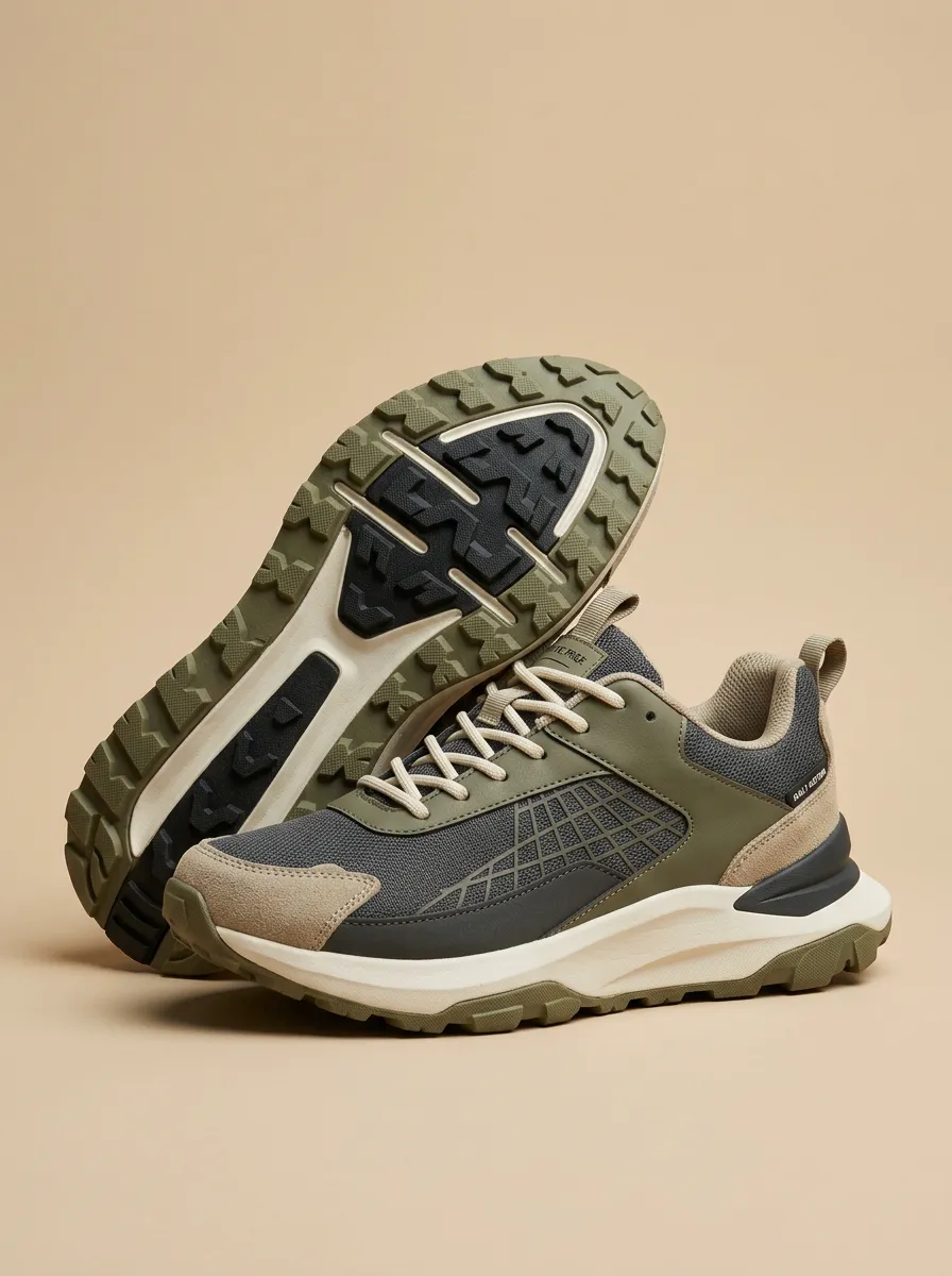 Sporty Hiking-Inspired Mesh-Panel Casual Sneakers
