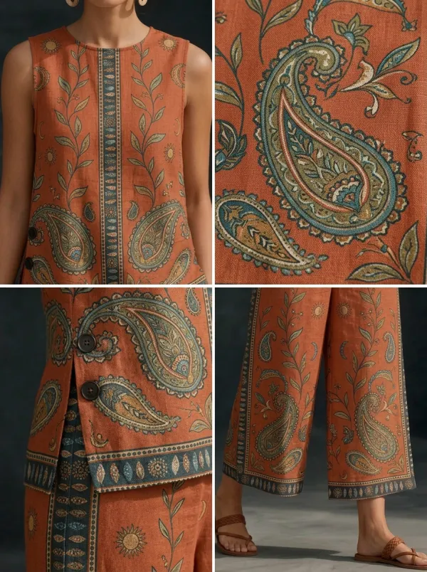 Women's Bohemian Paisley Floral Printed Sleeveless Set
