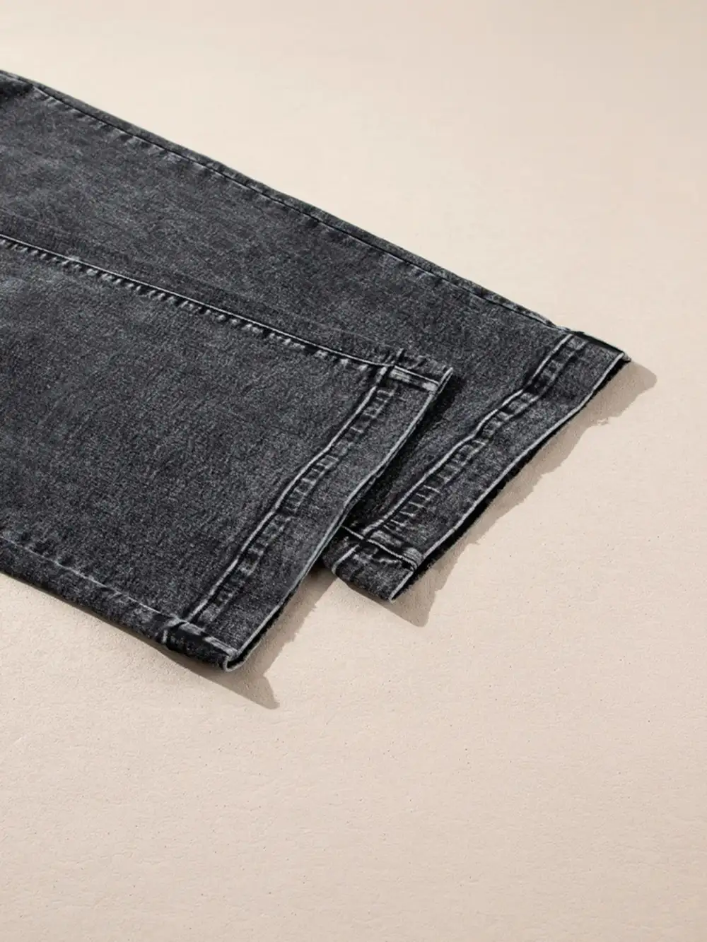 Textured High Waist Wide Leg Washed Denim Jeans