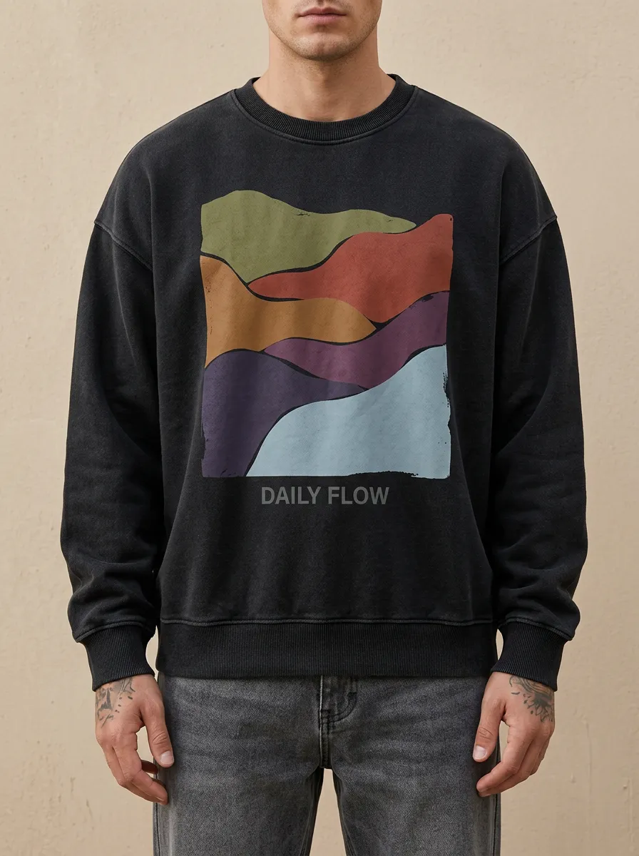 Men's Daily Flow Abstract Landscape Printed Sweatshirt Modern Pattern