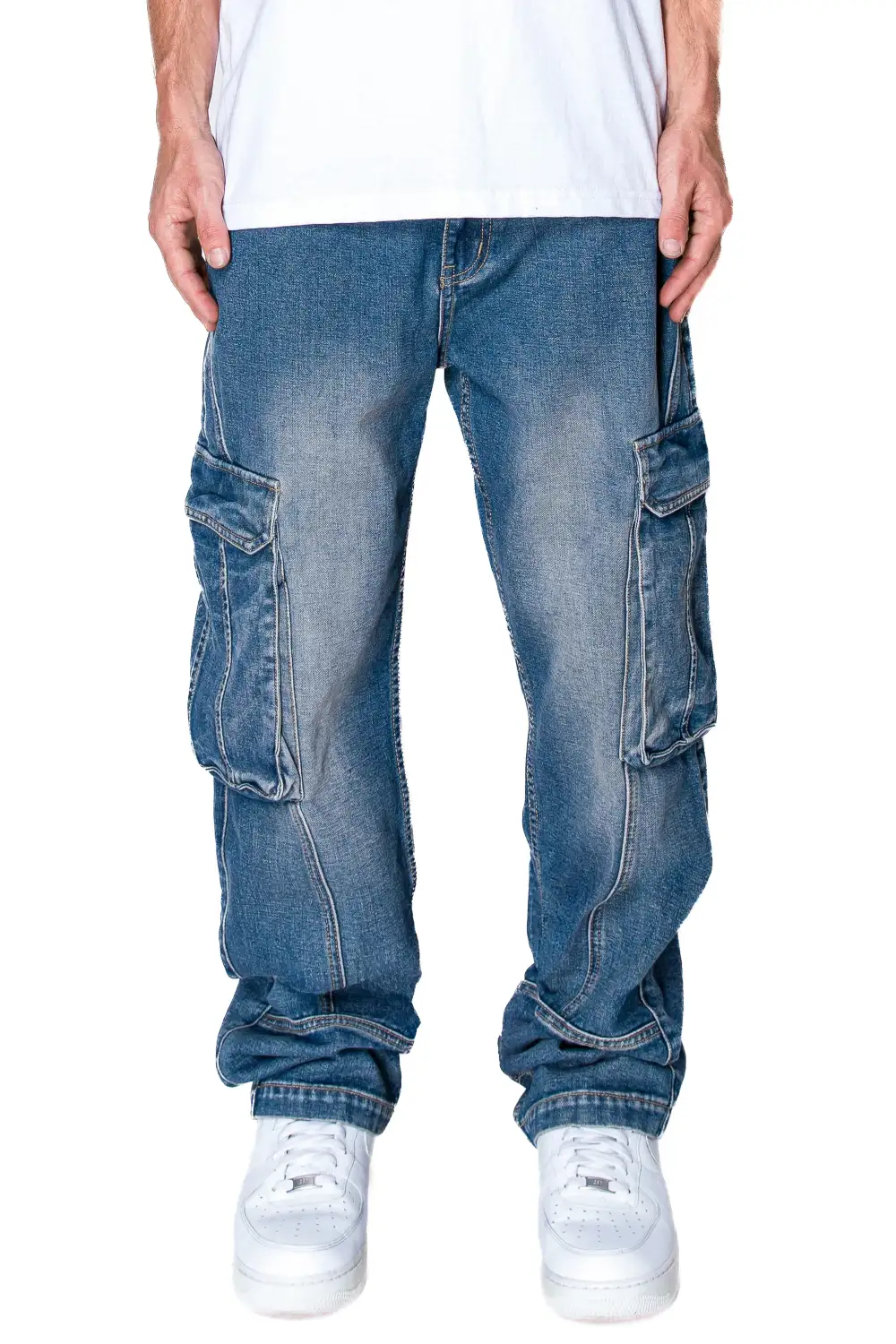 Men's Front Seam Baggy Fit Cargo Denim Jeans