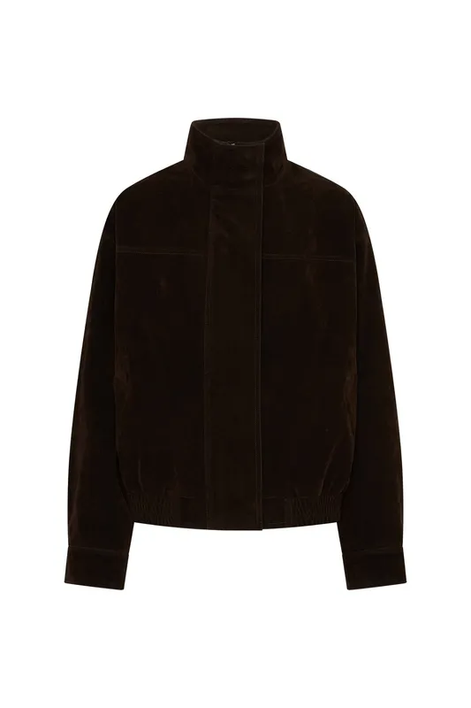 Chocolate Faux Suede Funnel Jacket