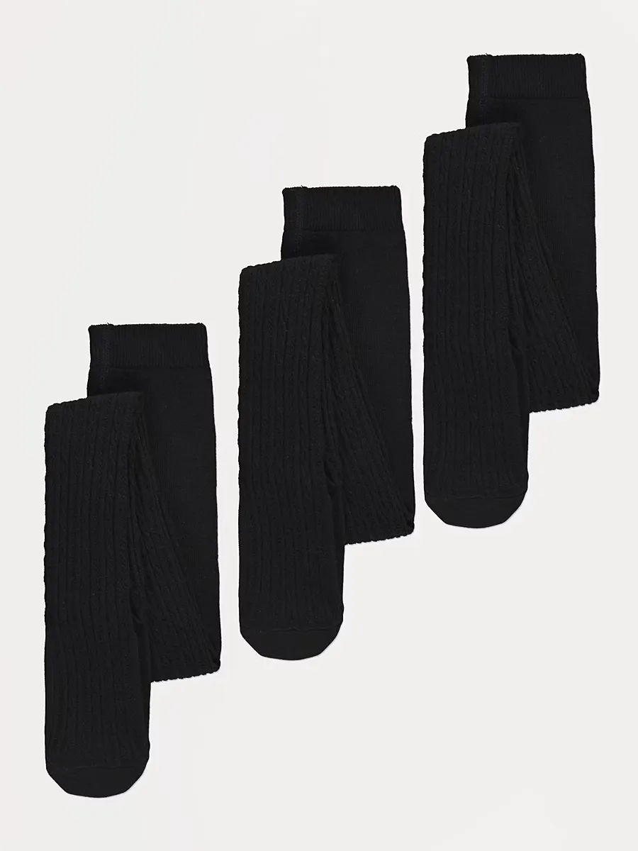 Black Cable Knit Tights 3 Pack