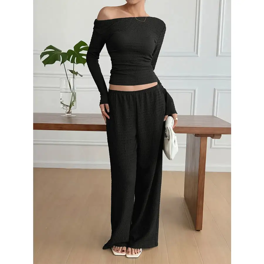 Relaxed One Shoulder Long Sleeve Top and Pants Set