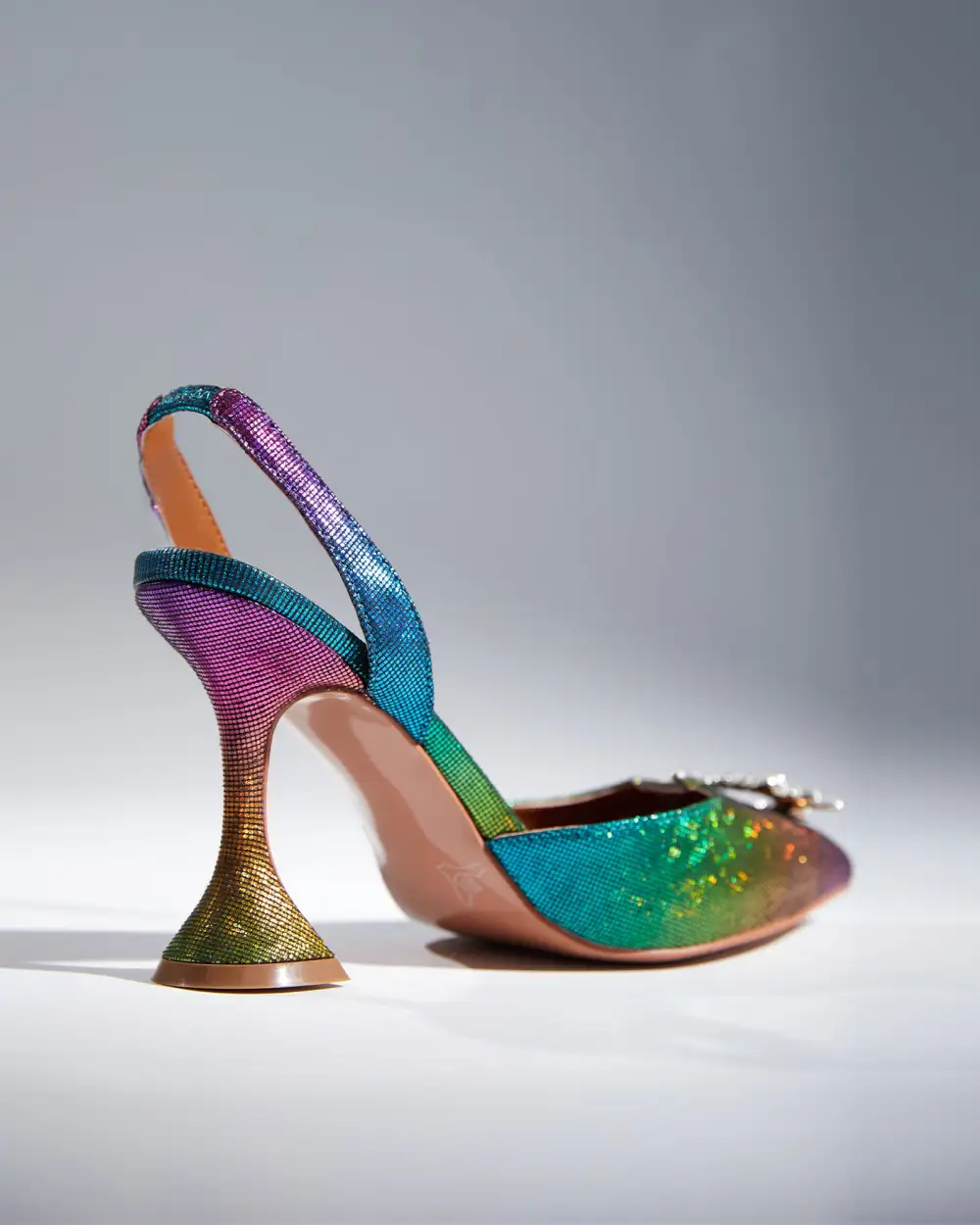 Rhinestone Slingback Flared Heels in Multicolor