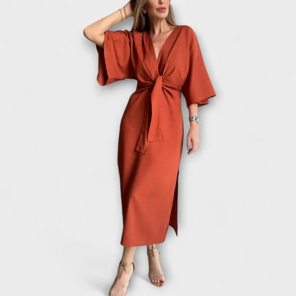 V-Neck Linen Cotton Casual Dress